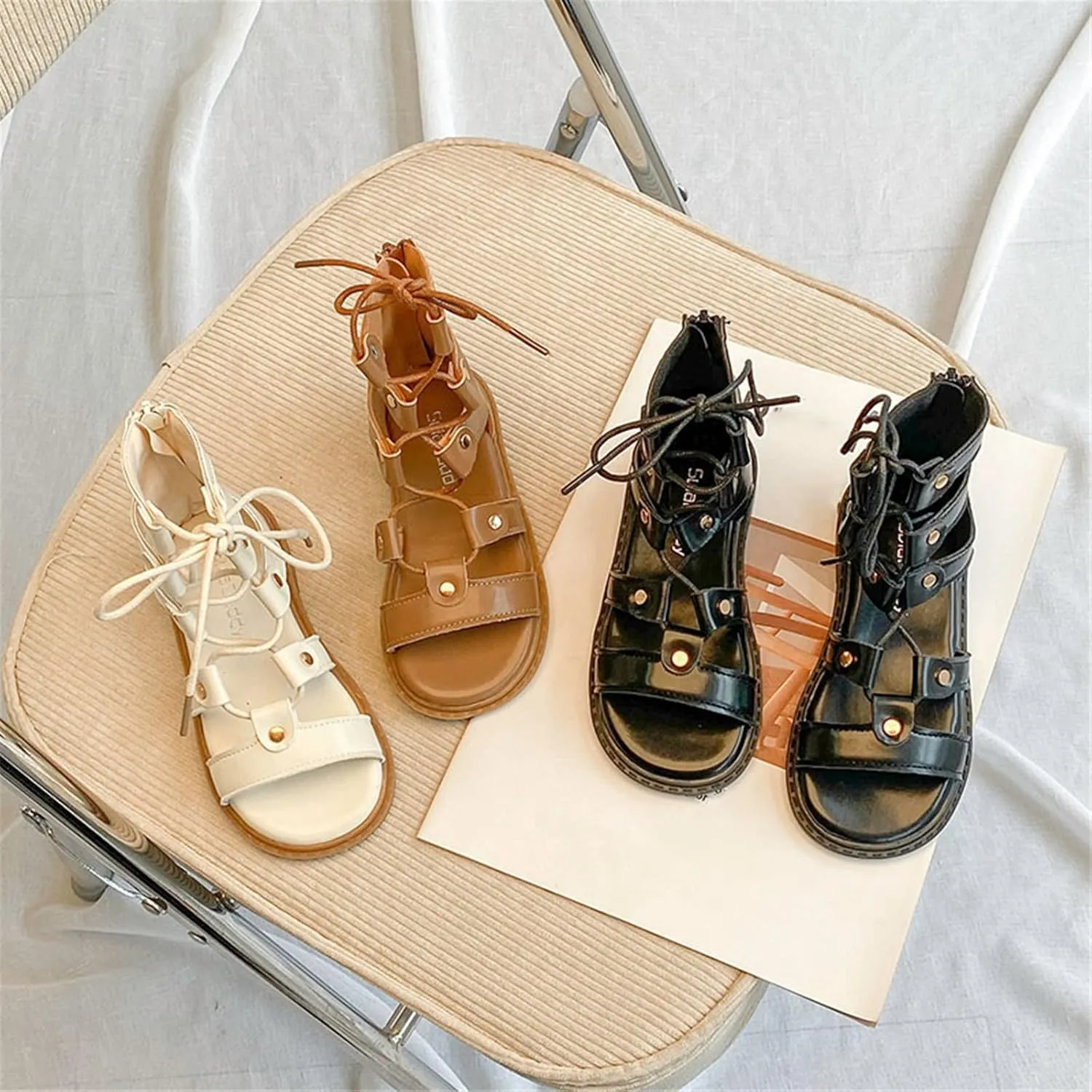 EnJoCho Little Girls Solid Color Foot Warmer Kids Girls Sandals Zipper Casual Adjustable Rope Straps Light Weight Shoes