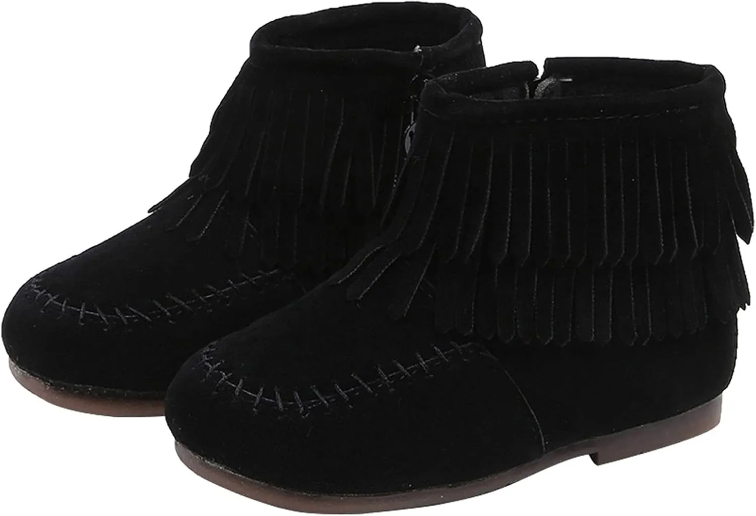 EnJoCho Little Girls Tassel Suede Ankle Boots Side Zipper Short Booties Winter Snow Boot Warm Shoes for Kids 12M-6Years (Black-6#, 15-18Months)