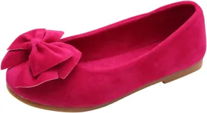 EnJoCho Toddler Little Girl Flock Mary Jane Dress Shoes Ballet Flats for Girl Party School Shoes Bowknot Princess Shoes 7-12Y (Hot Pink-06#, 9-9.5Years)