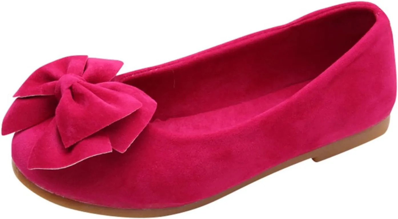 EnJoCho Toddler Little Girl Flock Mary Jane Dress Shoes Ballet Flats for Girl Party School Shoes Bowknot Princess Shoes 7-12Y (Hot Pink-06#, 9-9.5Years)