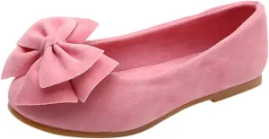EnJoCho Toddler Little Girl Flock Mary Jane Dress Shoes Ballet Flats for Girl Party School Shoes Bowknot Princess Shoes 7-12Y (Pink-06#, 11-11.5Years)