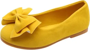 EnJoCho Toddler Little Girl Flock Mary Jane Dress Shoes Ballet Flats for Girl Party School Shoes Bowknot Princess Shoes 7-12Y (Yellow#79, 2.5-3 Years)