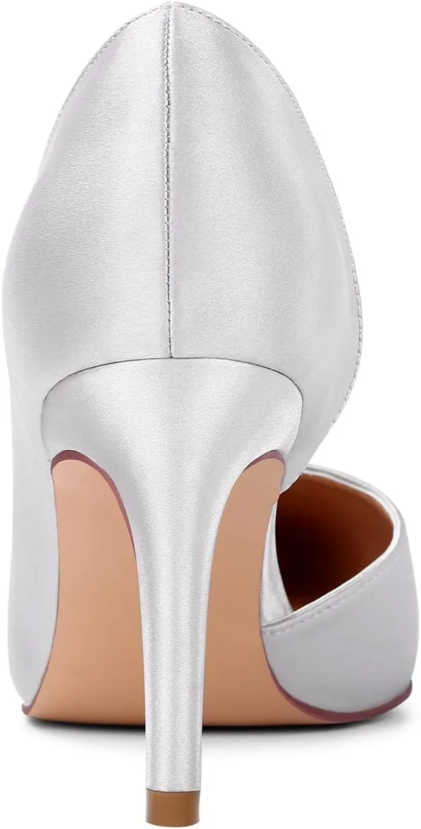 ERIJUNOR Pointy Toe Mid Heels Pumps Rhinestones Evening Party D’Orsay Satin Shoes for Women