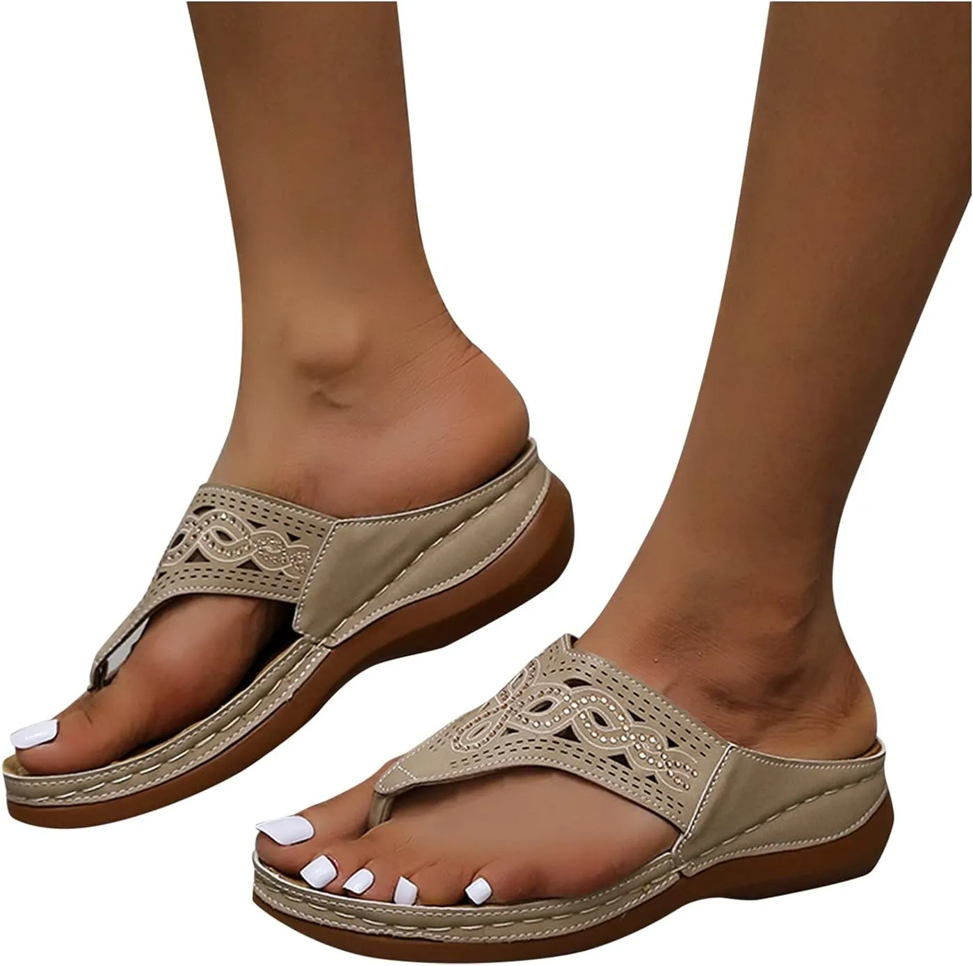 Flip Flops for Women with Arch Support Orthopedic Comfortable Sandals Slip On Open Toe Hollow Summer Beach Slides