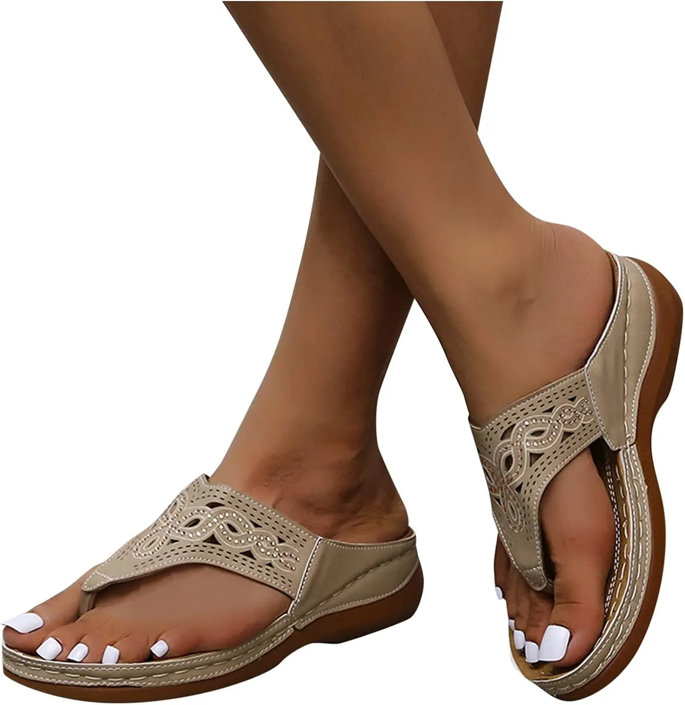 Flip Flops for Women with Arch Support Orthopedic Comfortable Sandals Slip On Open Toe Hollow Summer Beach Slides