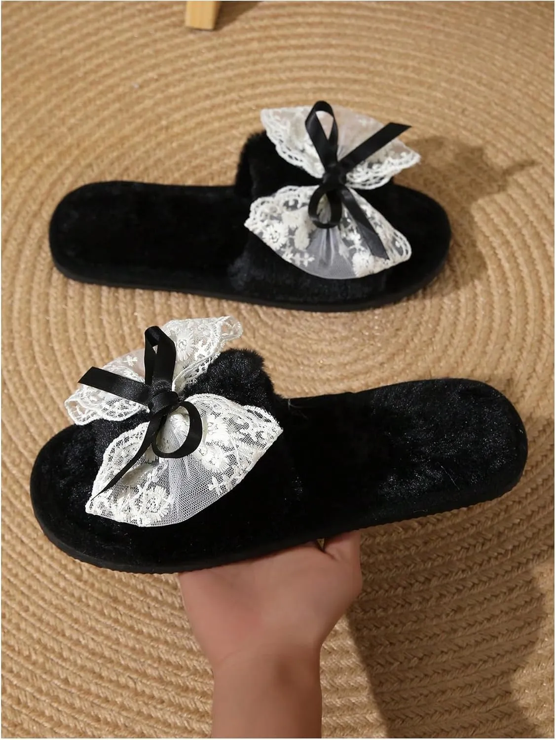 Floerns Women's Bowknot Memory Foam Slippers Slides Open Toe House Shoes Indoor