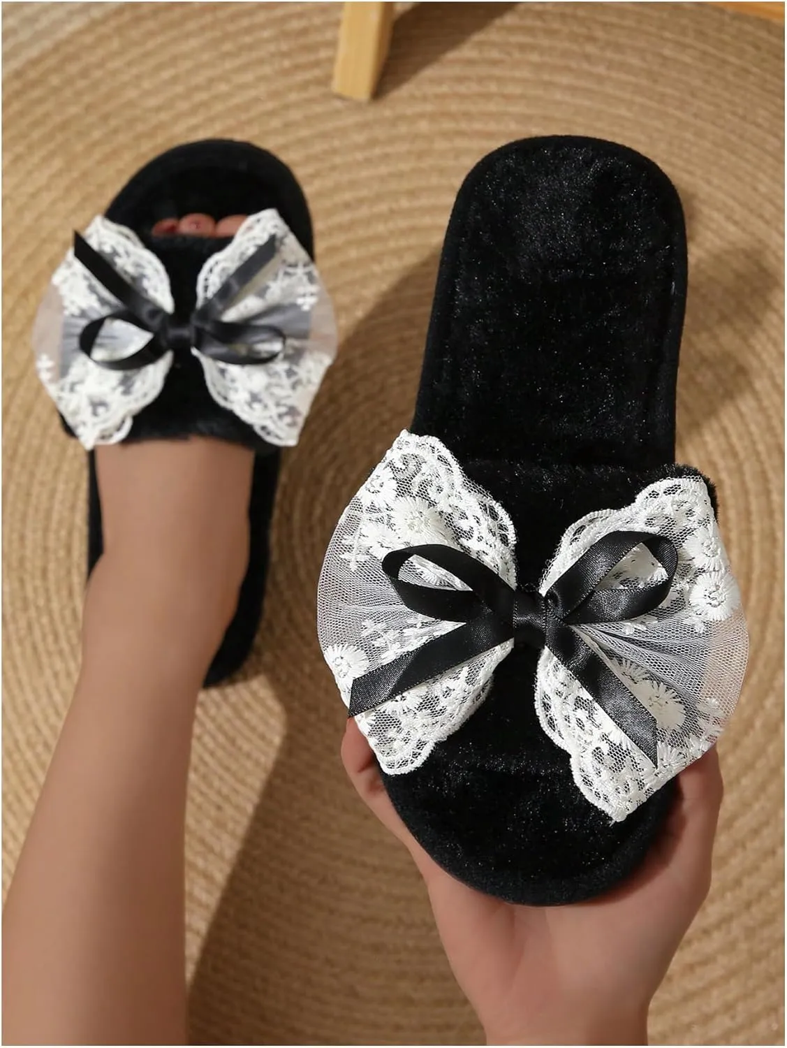 Floerns Women's Bowknot Memory Foam Slippers Slides Open Toe House Shoes Indoor