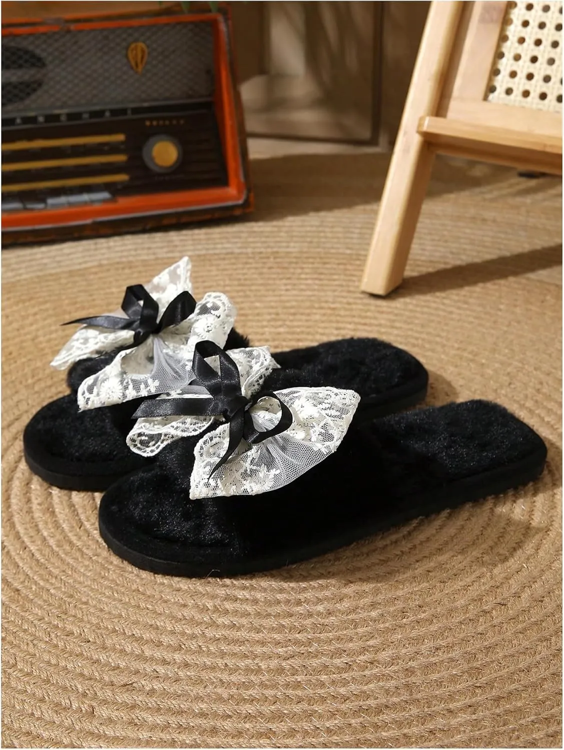 Floerns Women's Bowknot Memory Foam Slippers Slides Open Toe House Shoes Indoor