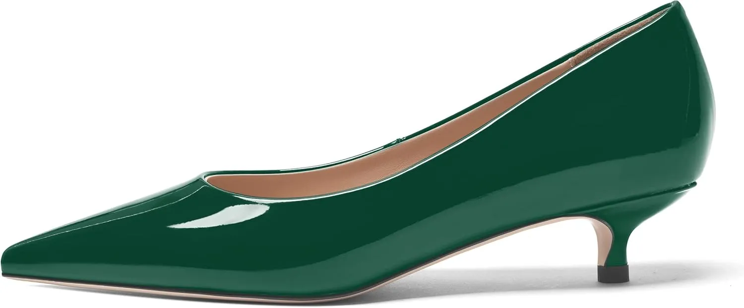FOGEENA Womens Business Patent Casual Pointed Toe Slip On Kitten Leather Low Heel Pumps Shoes 1.38 Inch