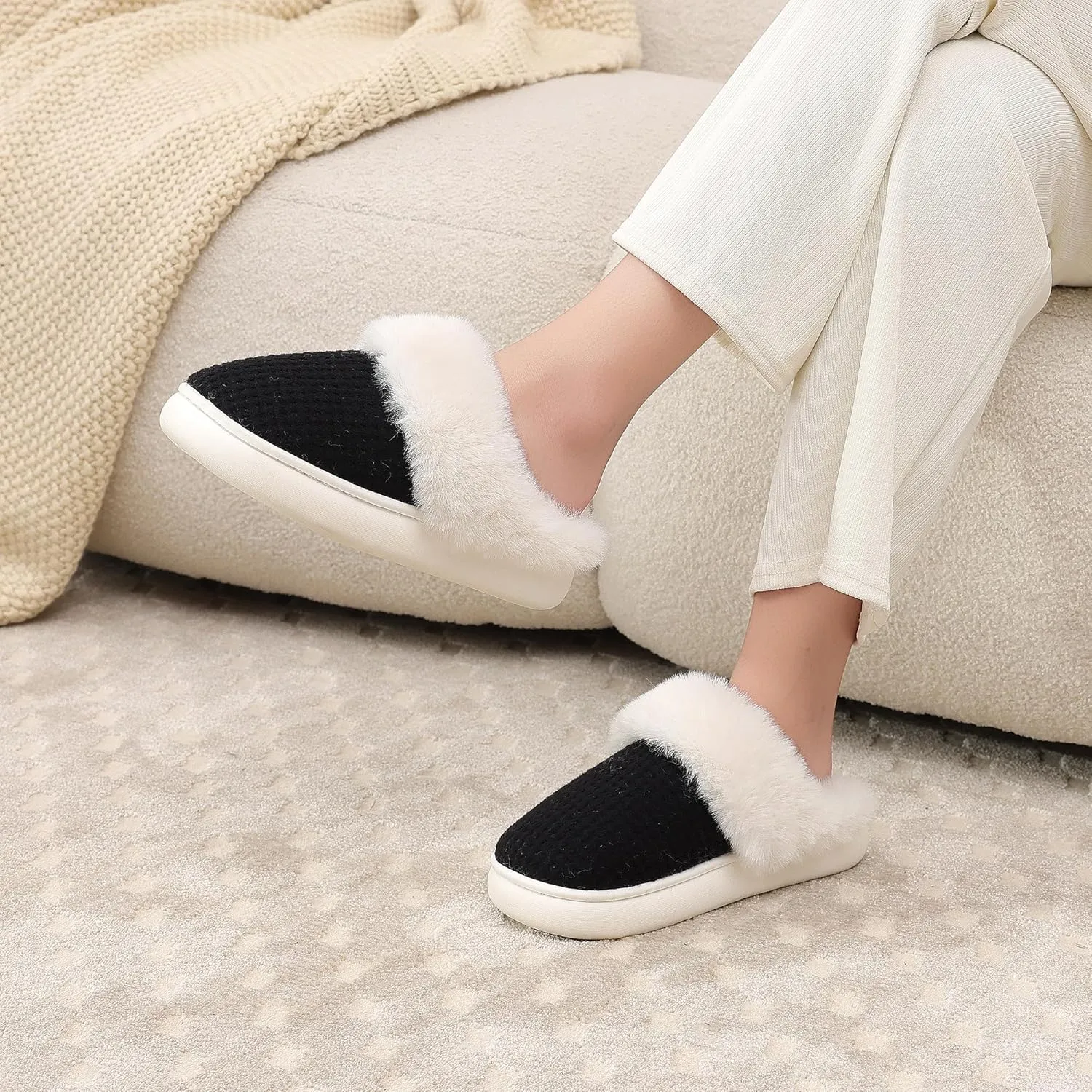 Fuzzy Memory Foam Slippers for Women - Cozy Fleece Lined for Indoor & Outdoor Comfort House Shoes