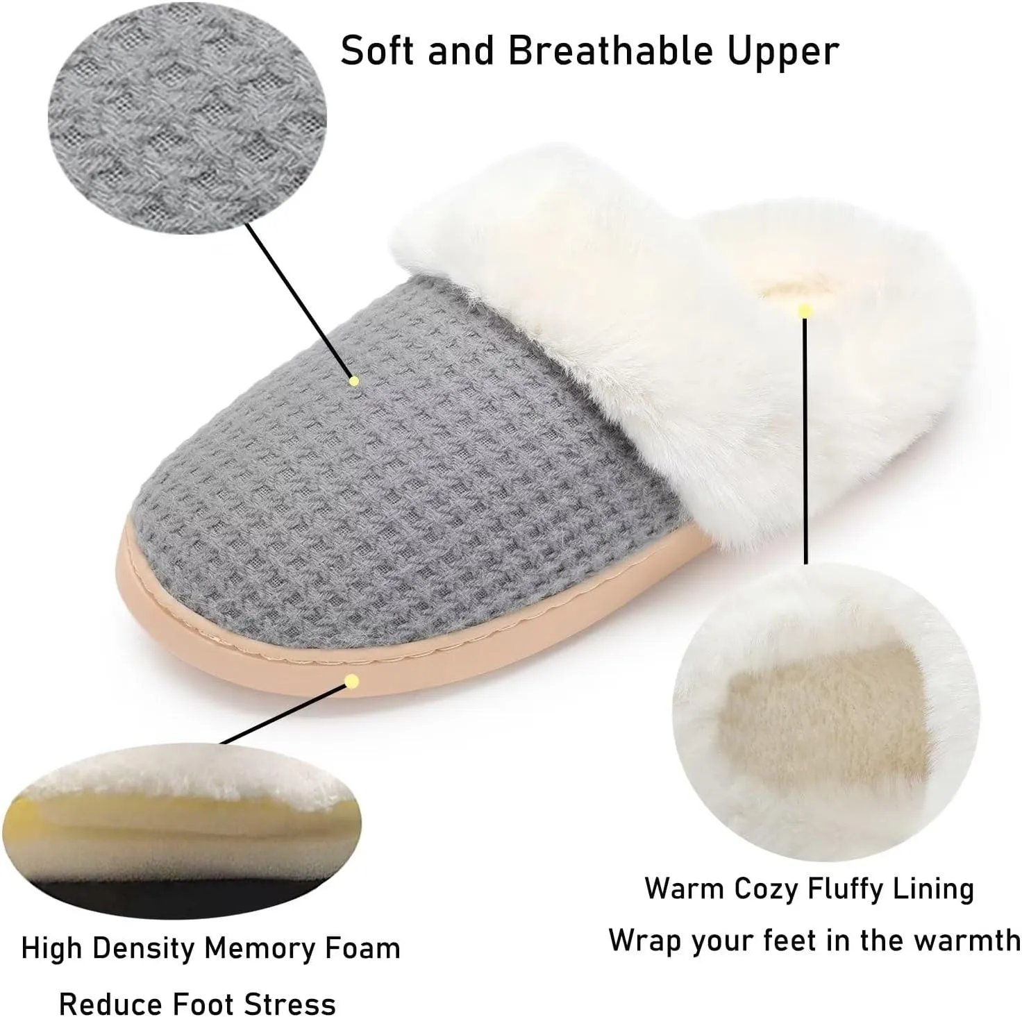 Fuzzy Memory Foam Slippers for Women - Cozy Fleece Lined for Indoor & Outdoor Comfort House Shoes