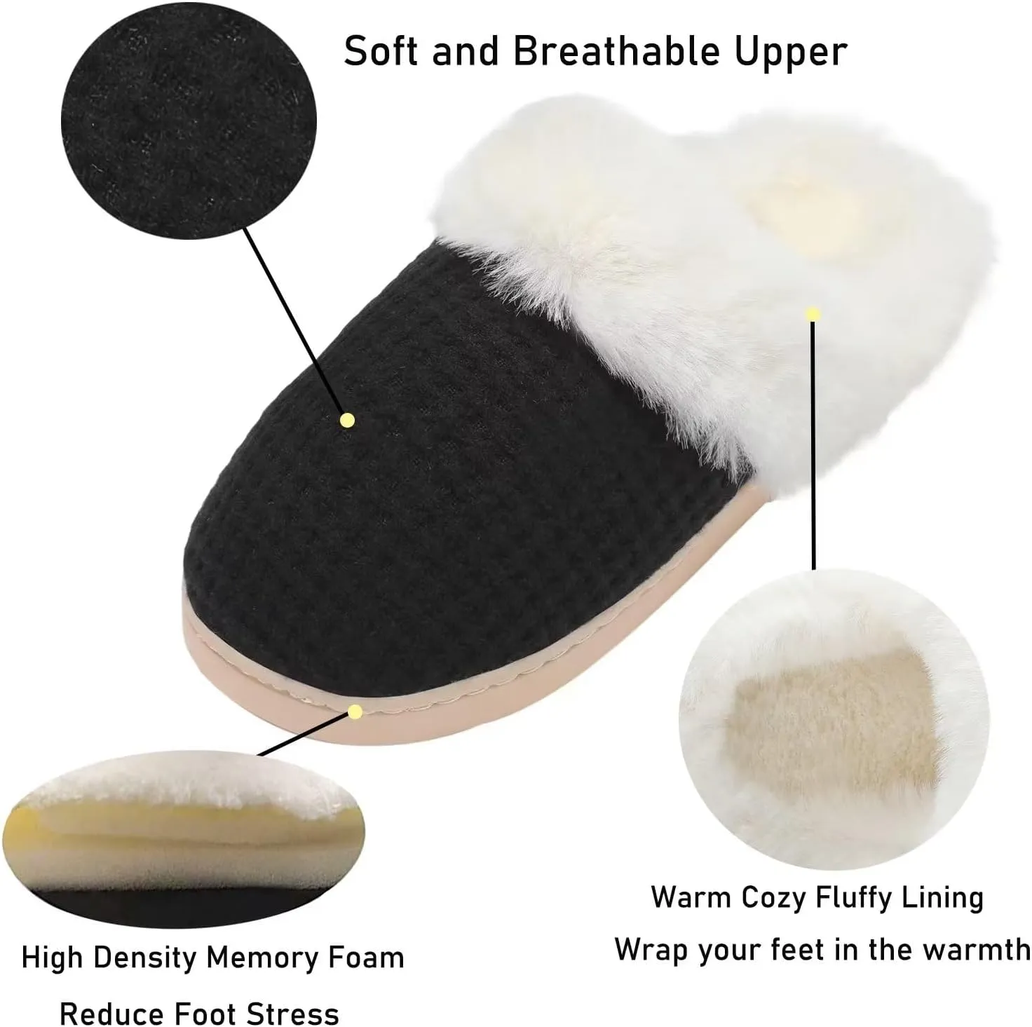 Fuzzy Memory Foam Slippers for Women - Cozy Fleece Lined for Indoor & Outdoor Comfort House Shoes
