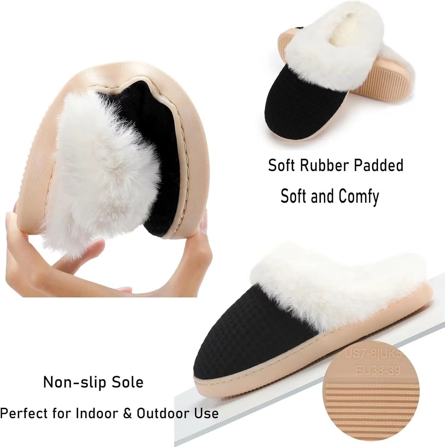 Fuzzy Memory Foam Slippers for Women - Cozy Fleece Lined for Indoor & Outdoor Comfort House Shoes