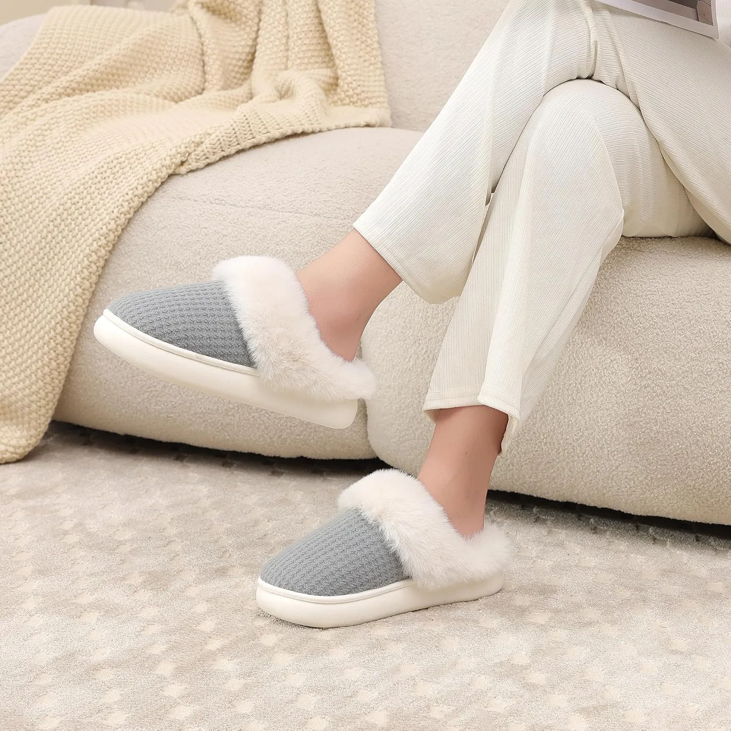 Fuzzy Memory Foam Slippers for Women - Cozy Fleece Lined for Indoor & Outdoor Comfort House Shoes