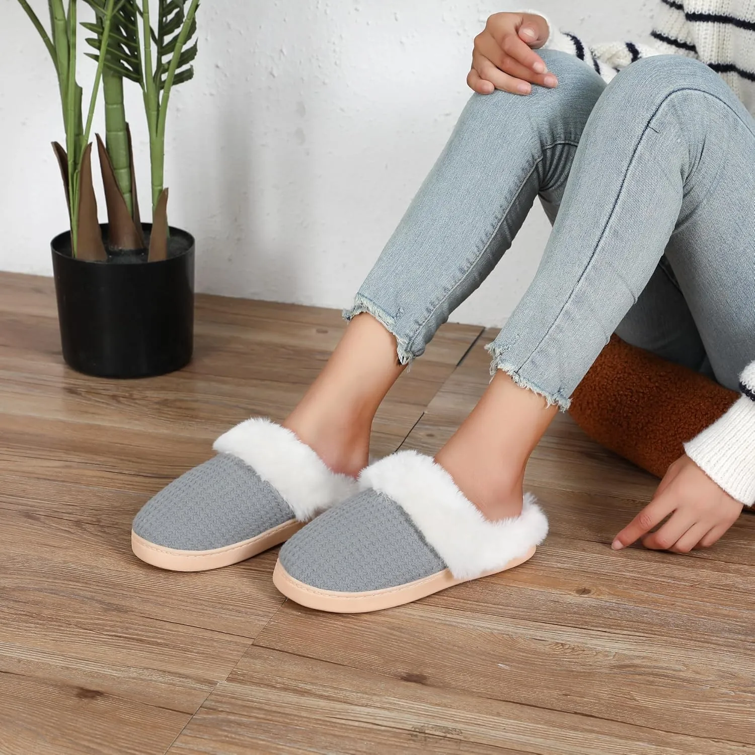 Fuzzy Memory Foam Slippers for Women - Cozy Fleece Lined for Indoor & Outdoor Comfort House Shoes