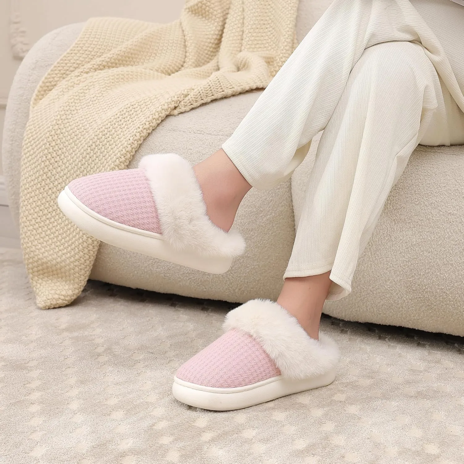 Fuzzy Memory Foam Slippers for Women - Cozy Fleece Lined for Indoor & Outdoor Comfort House Shoes