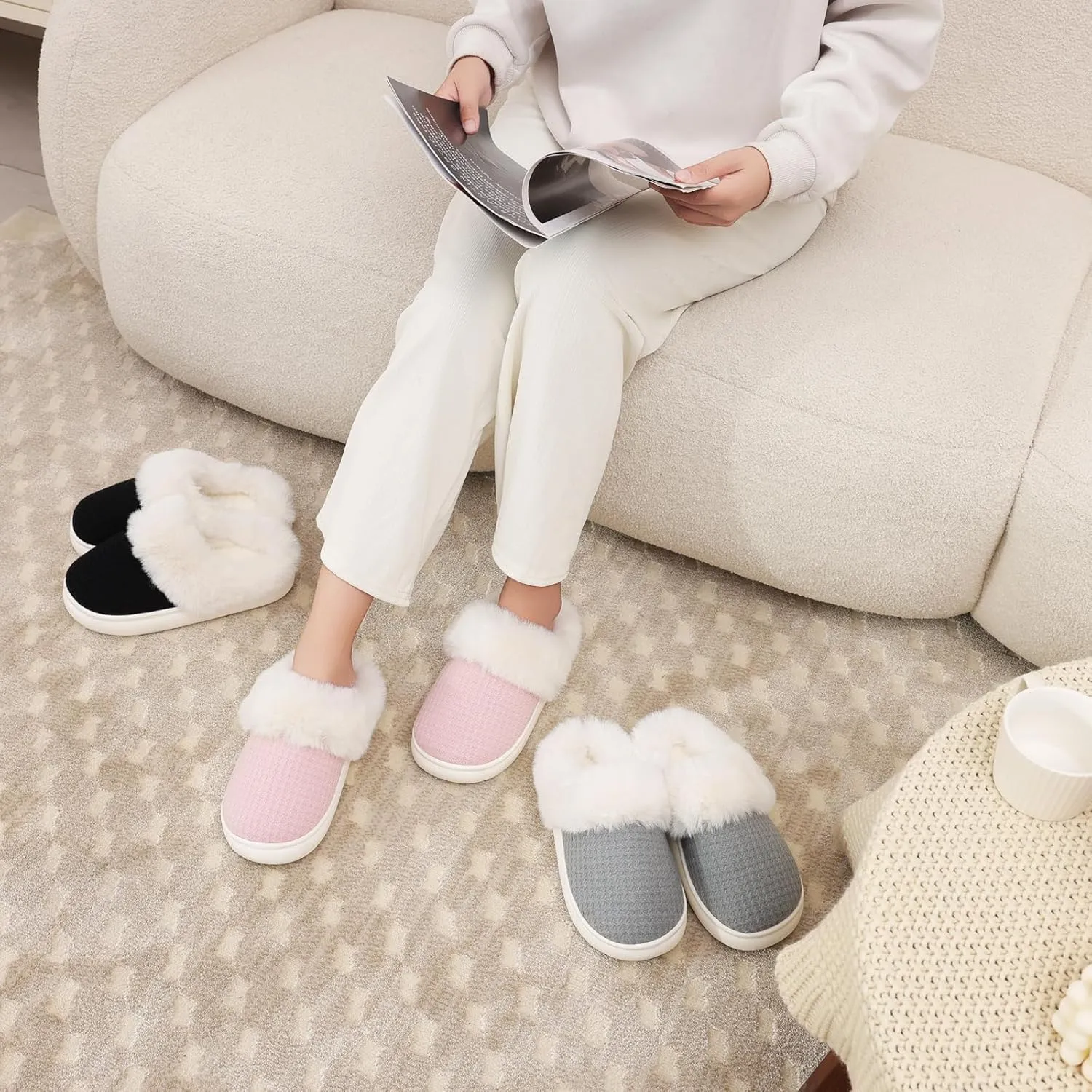 Fuzzy Memory Foam Slippers for Women - Cozy Fleece Lined for Indoor & Outdoor Comfort House Shoes