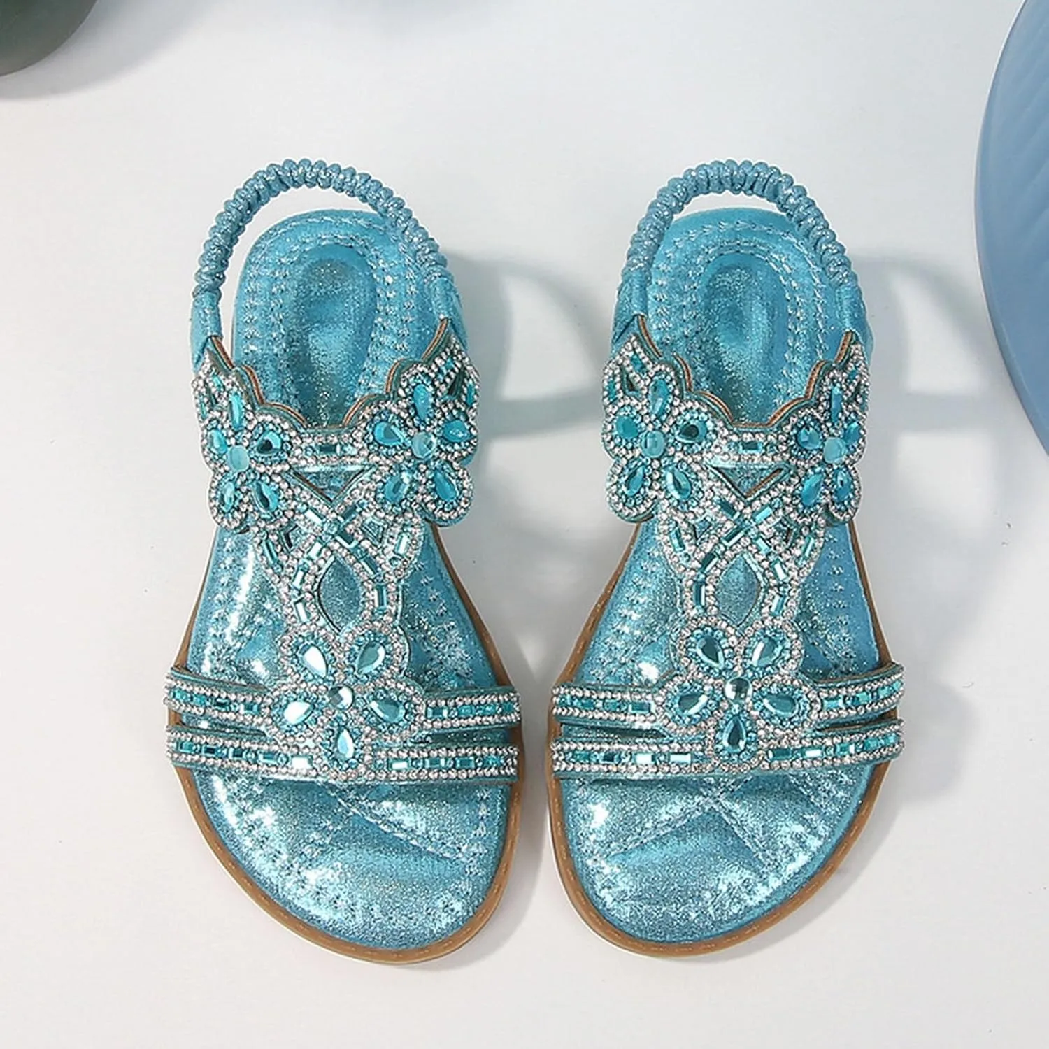 Girls Sparkly Princess Mary Jane Ballet Flats Soft Sole Sandals Kids Glitter Rhinestone Flower Wedding Party Shoes