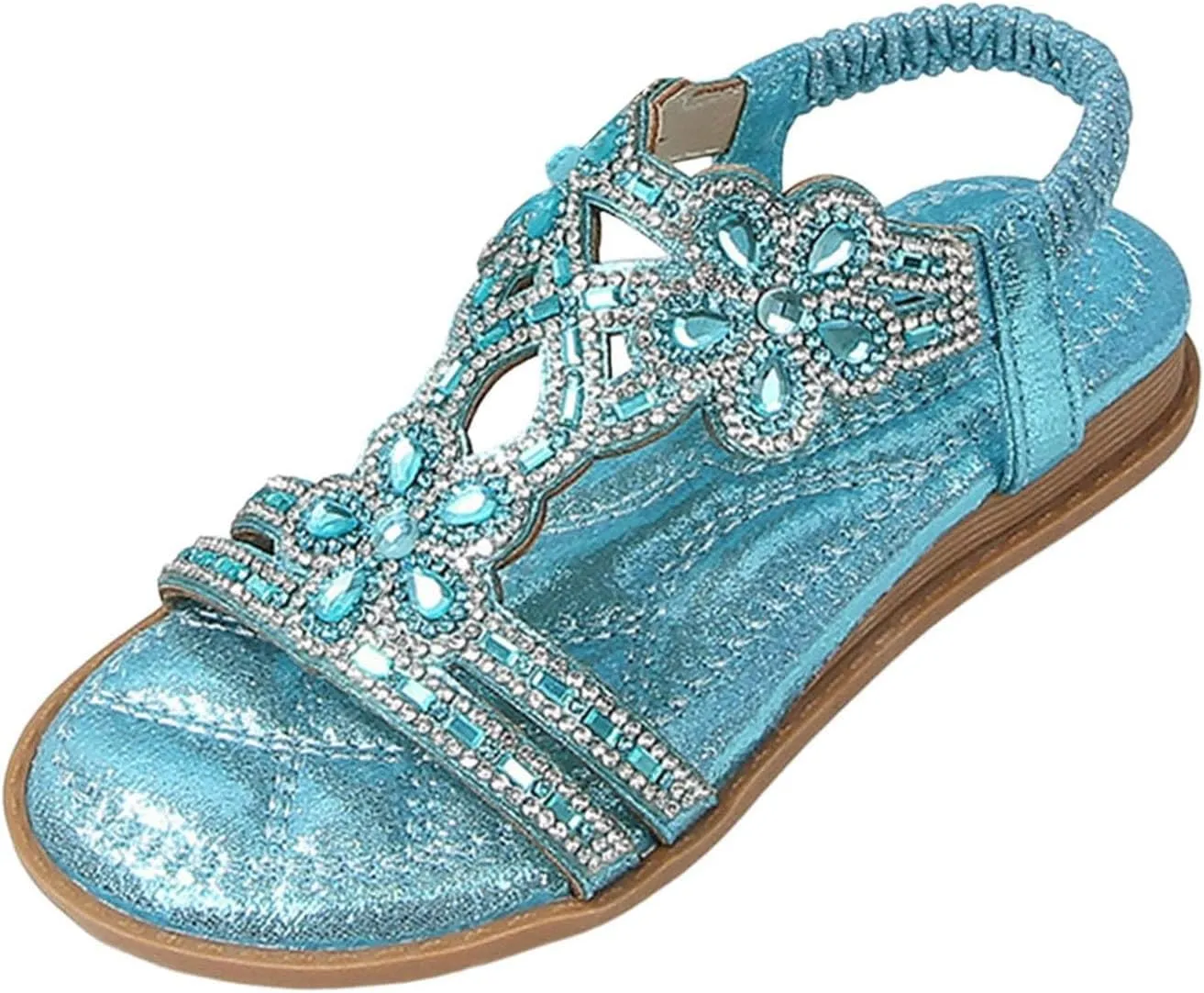 Girls Sparkly Princess Mary Jane Ballet Flats Soft Sole Sandals Kids Glitter Rhinestone Flower Wedding Party Shoes