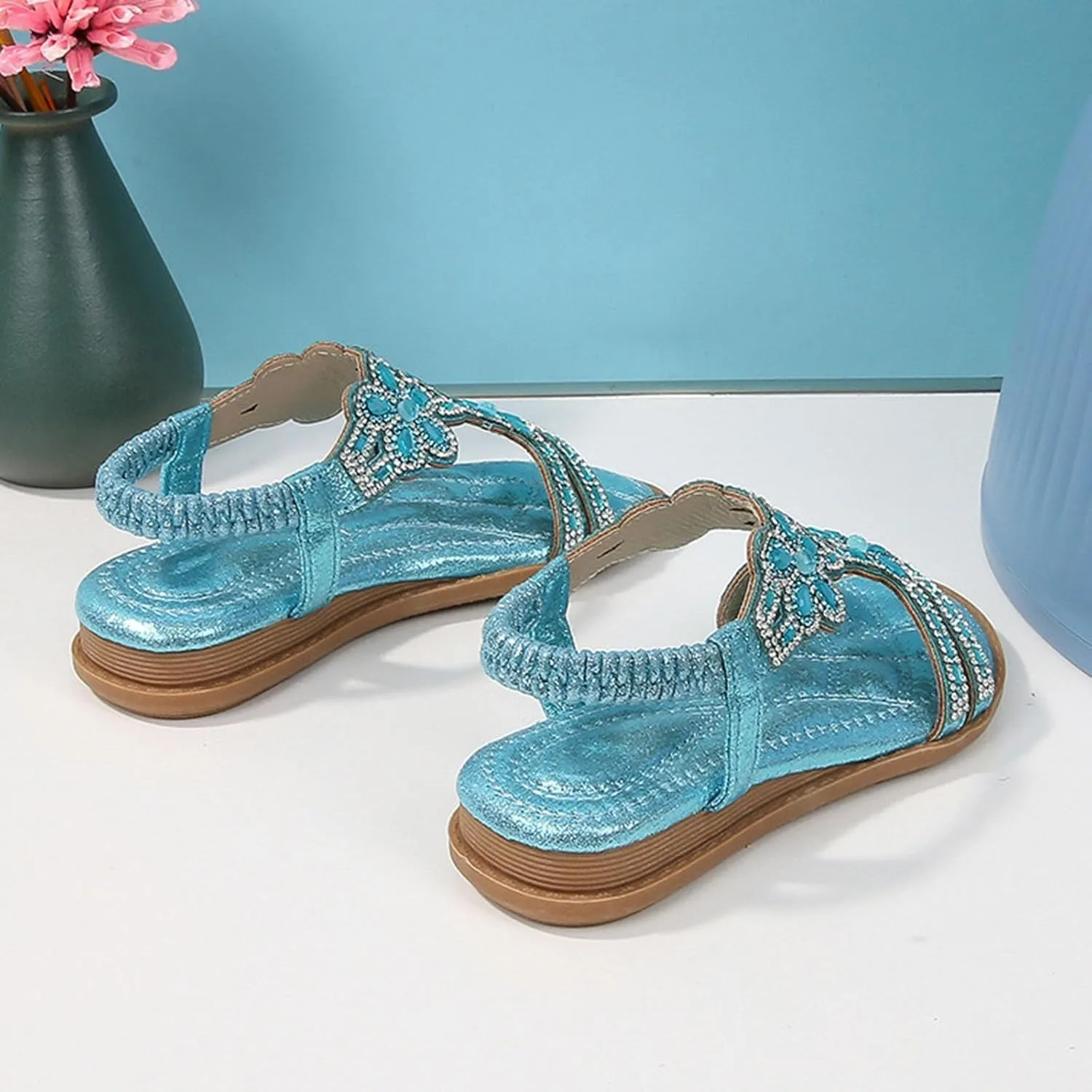 Girls Sparkly Princess Mary Jane Ballet Flats Soft Sole Sandals Kids Glitter Rhinestone Flower Wedding Party Shoes