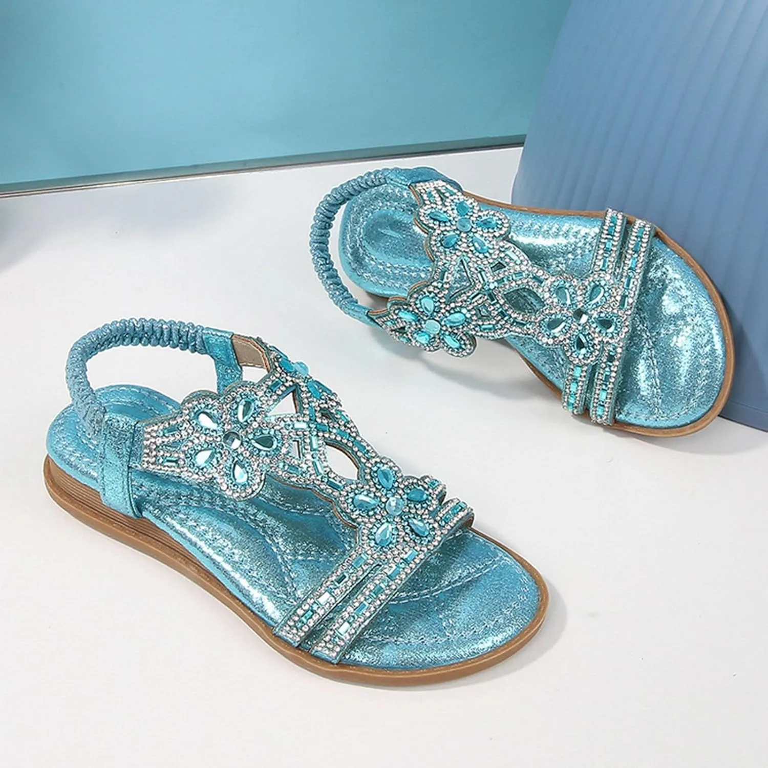 Girls Sparkly Princess Mary Jane Ballet Flats Soft Sole Sandals Kids Glitter Rhinestone Flower Wedding Party Shoes