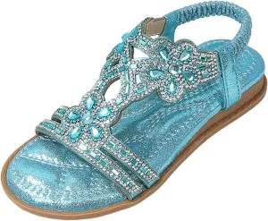 Girls Sparkly Princess Mary Jane Ballet Flats Soft Sole Sandals Kids Glitter Rhinestone Flower Wedding Party Shoes