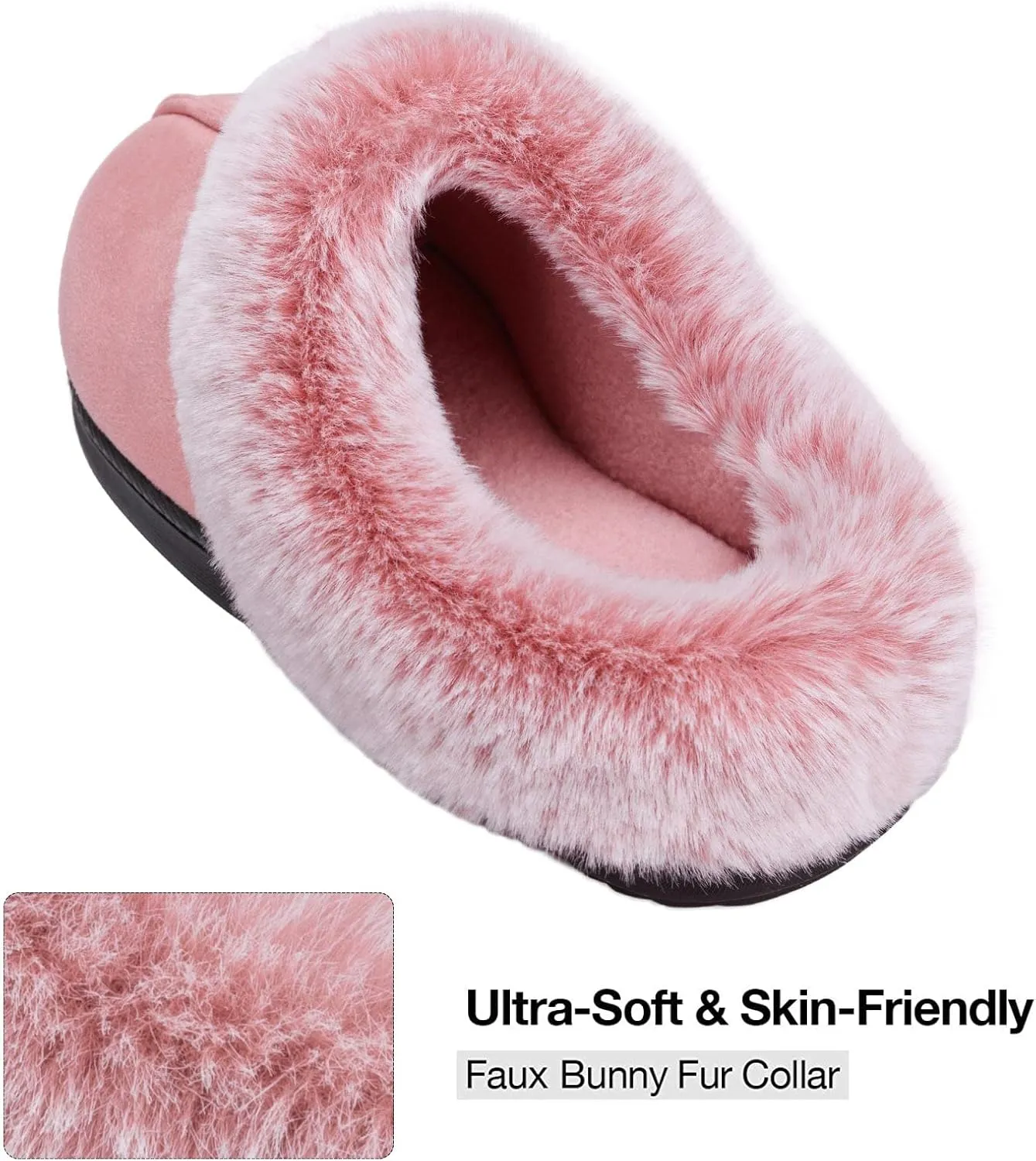 HomeTop Women's Classic Microsuede Memory Foam Slippers Durable Rubber Sole with Warm Faux Fur Collar