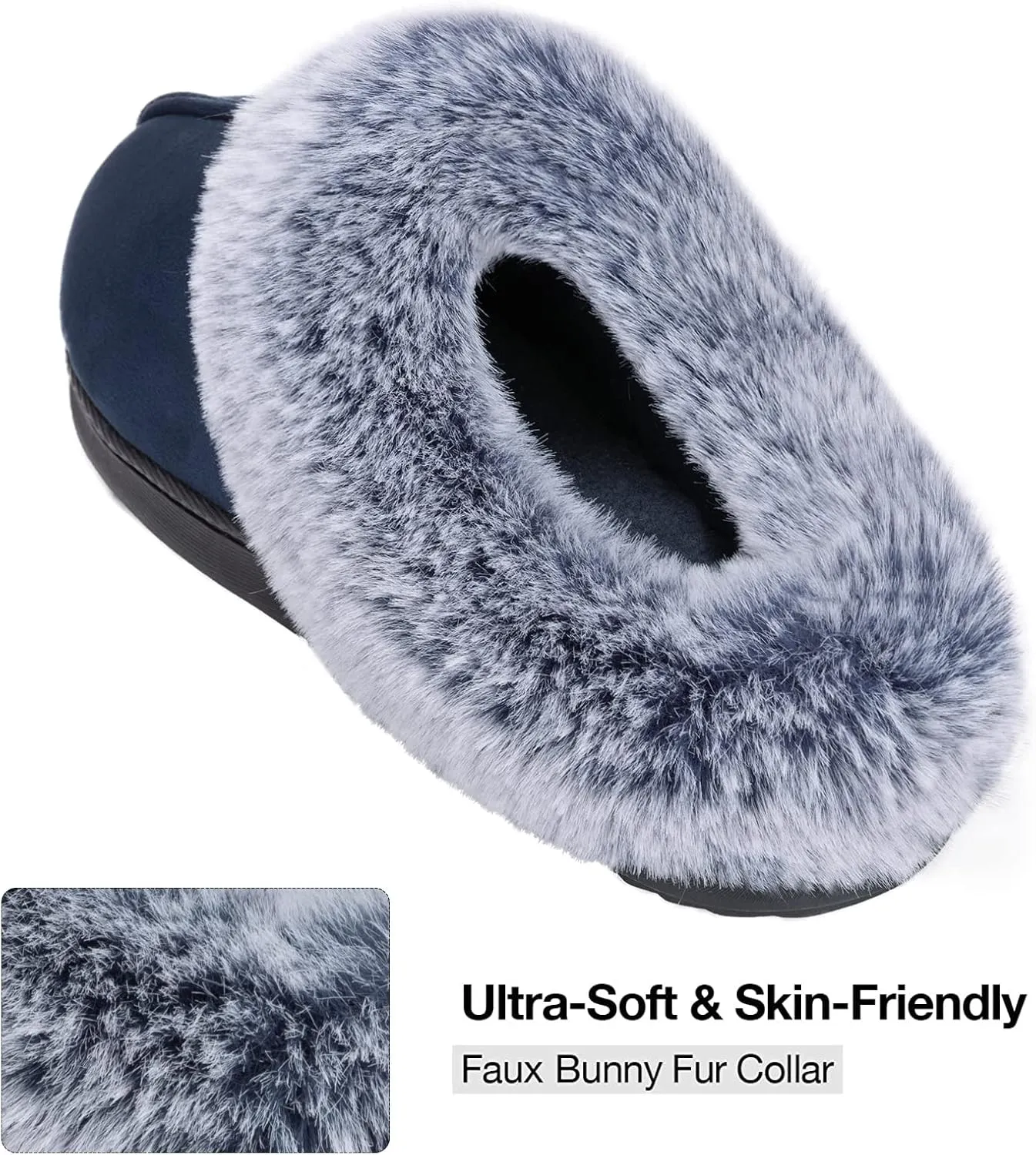 HomeTop Women's Classic Microsuede Memory Foam Slippers Durable Rubber Sole with Warm Faux Fur Collar