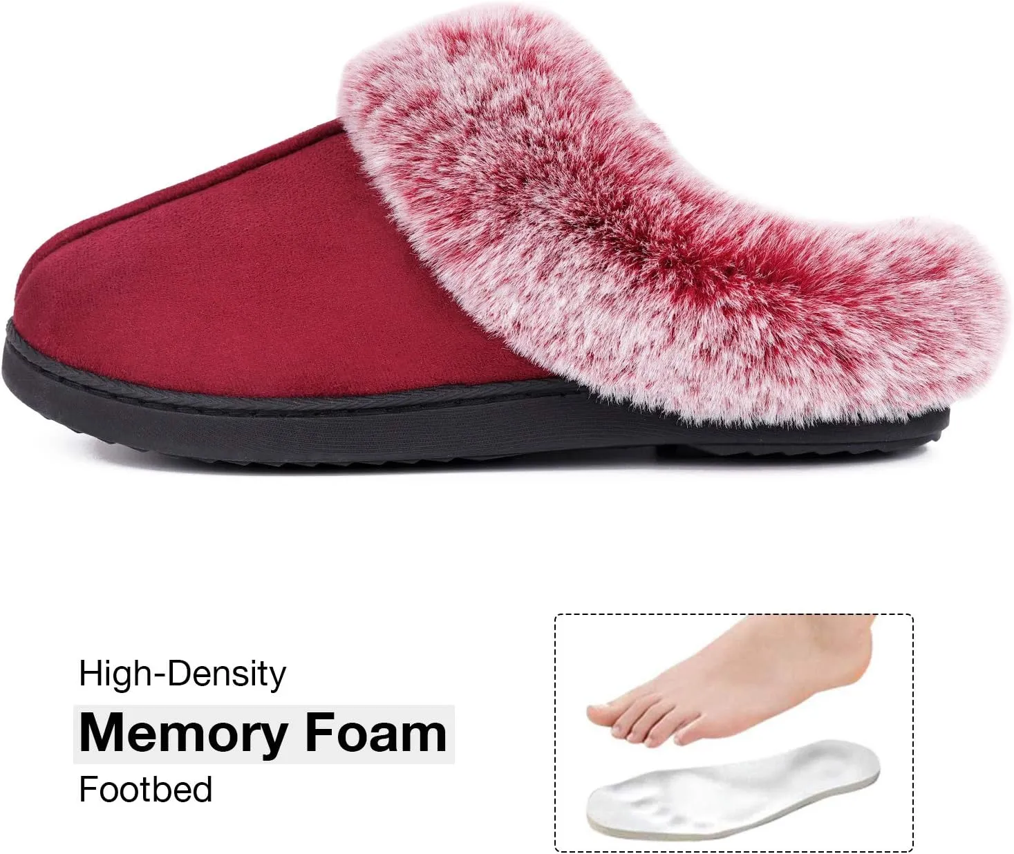 HomeTop Women's Classic Microsuede Memory Foam Slippers Durable Rubber Sole with Warm Faux Fur Collar