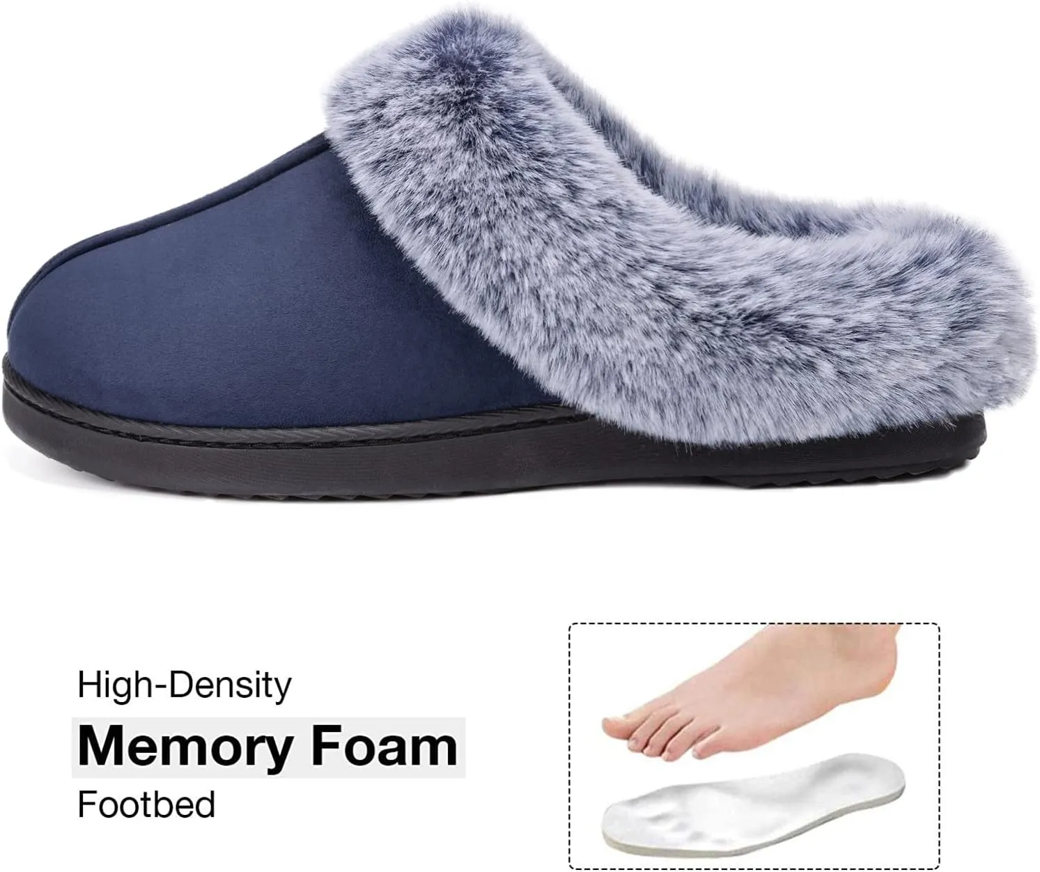HomeTop Women's Classic Microsuede Memory Foam Slippers Durable Rubber Sole with Warm Faux Fur Collar