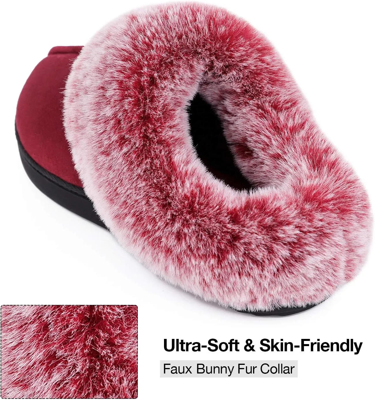 HomeTop Women's Classic Microsuede Memory Foam Slippers Durable Rubber Sole with Warm Faux Fur Collar