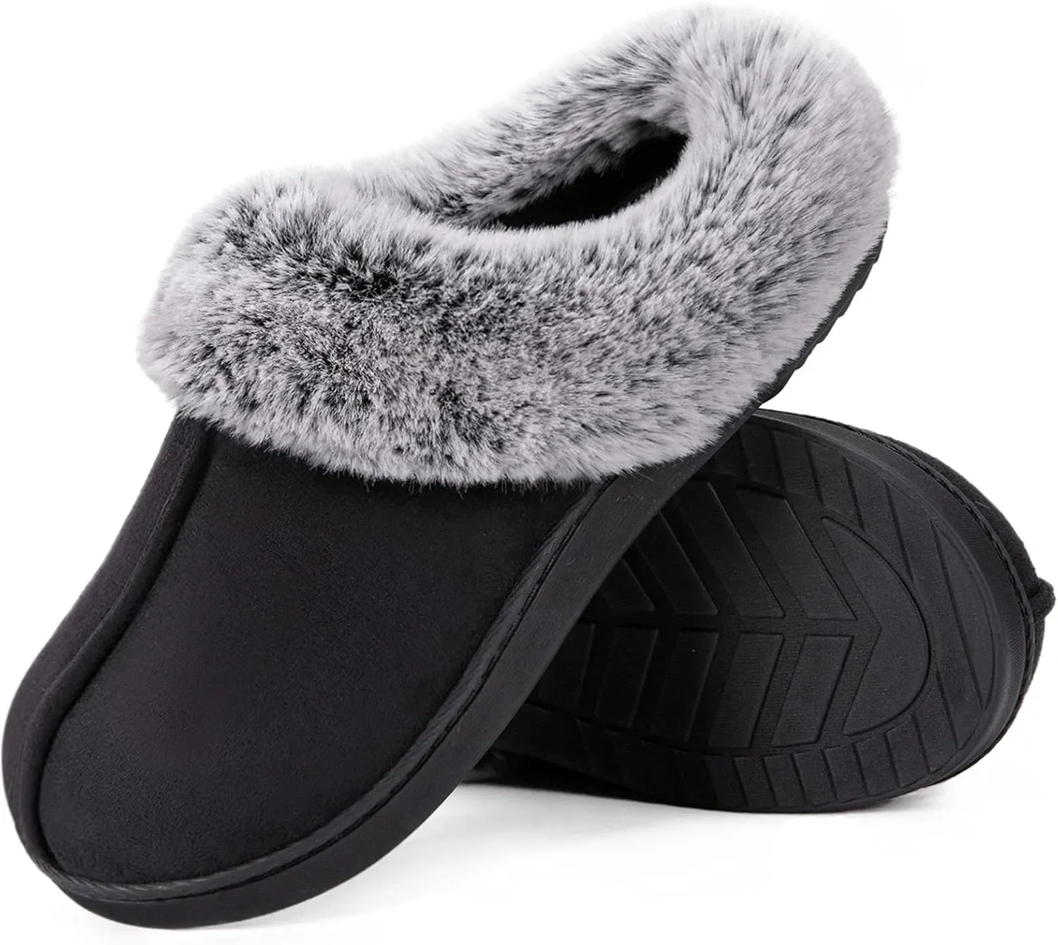 HomeTop Women's Classic Microsuede Memory Foam Slippers Durable Rubber Sole with Warm Faux Fur Collar
