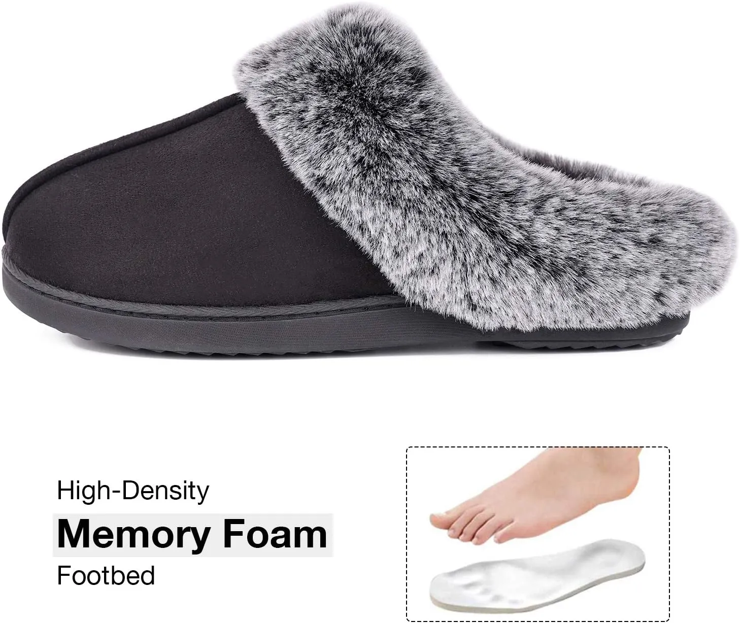 HomeTop Women's Classic Microsuede Memory Foam Slippers Durable Rubber Sole with Warm Faux Fur Collar