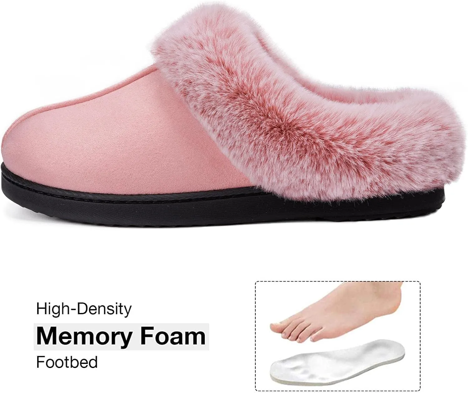 HomeTop Women's Classic Microsuede Memory Foam Slippers Durable Rubber Sole with Warm Faux Fur Collar