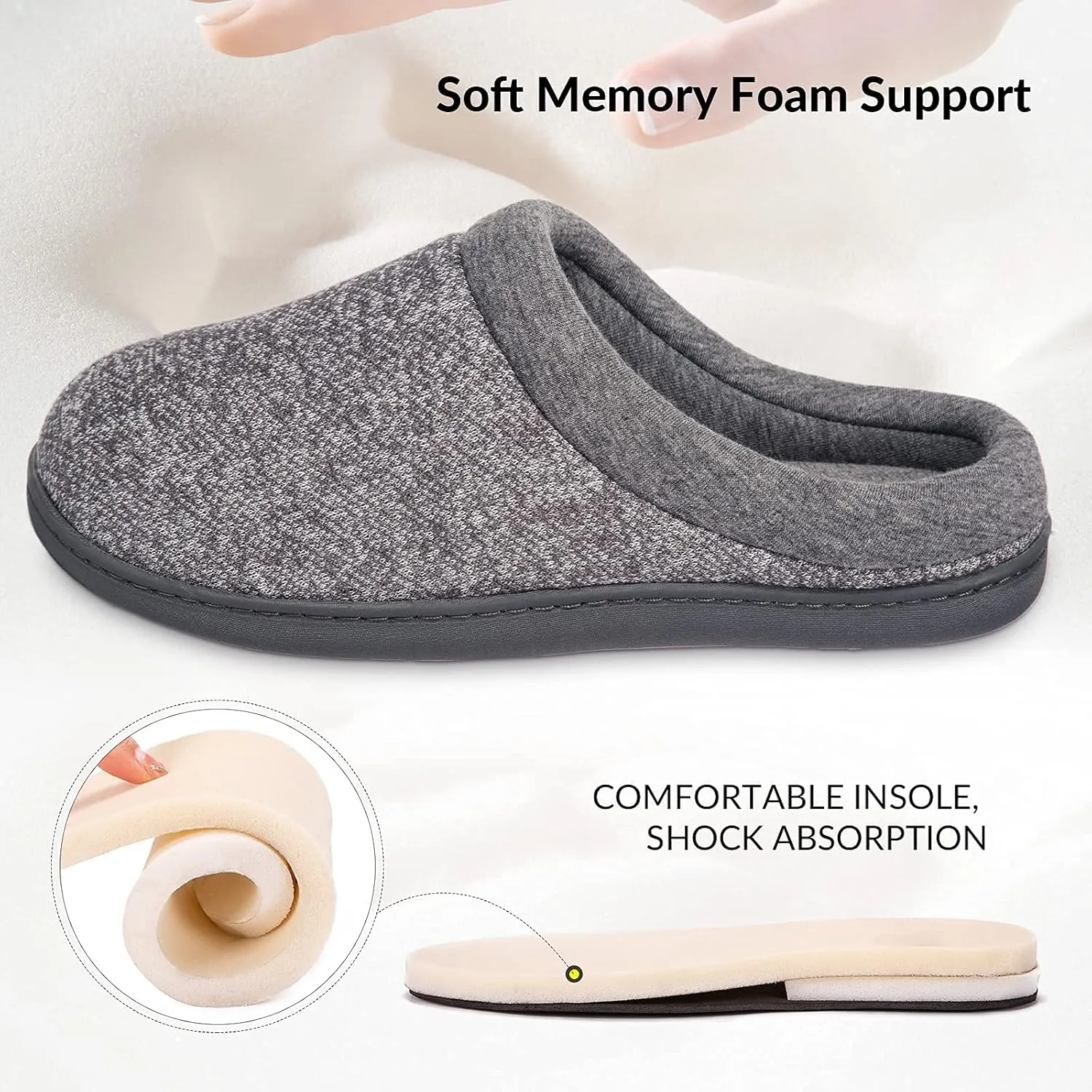 HomeTop Women's Knit Memory Foam Slippers Warm Soft House Shoes with Anti-slip Sole