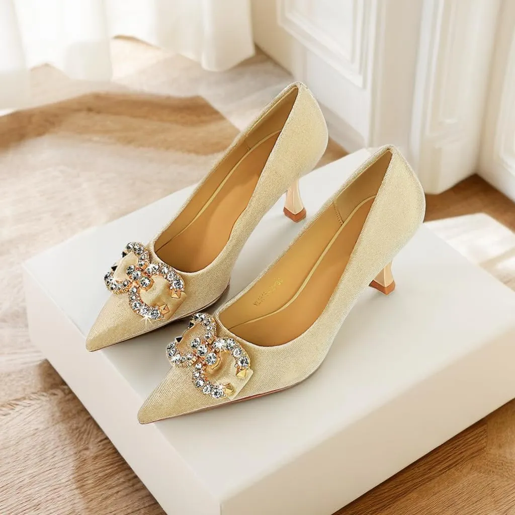 JOEupin Women's Buckle Mid Heel Pumps Closed Pointed Toe Heels 2.5 inch Stilettos Heels Pumps
