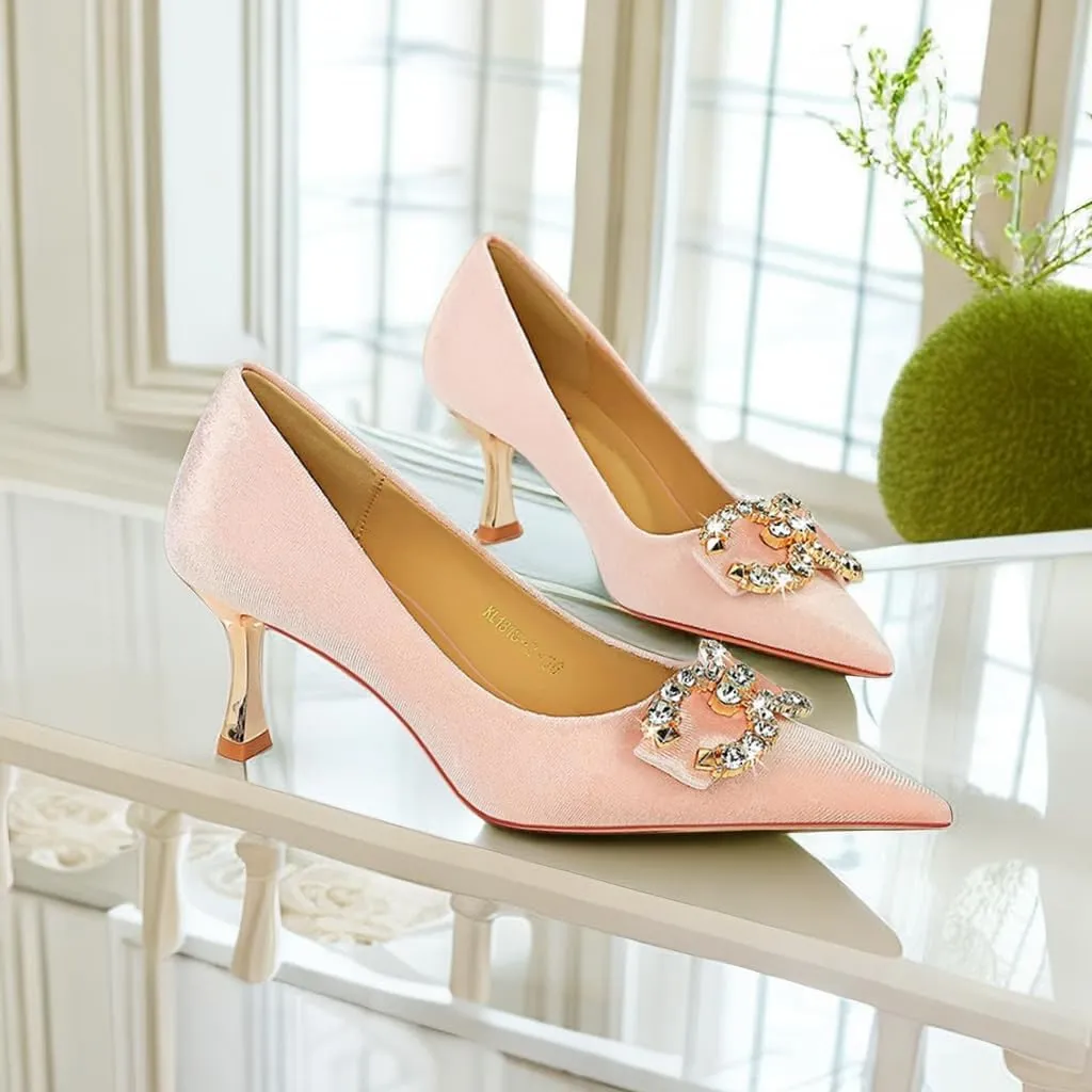 JOEupin Women's Buckle Mid Heel Pumps Closed Pointed Toe Heels 2.5 inch Stilettos Heels Pumps