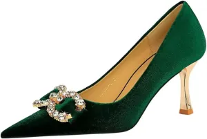 JOEupin Women's Buckle Mid Heel Pumps Closed Pointed Toe Heels 2.5 inch Stilettos Heels Pumps