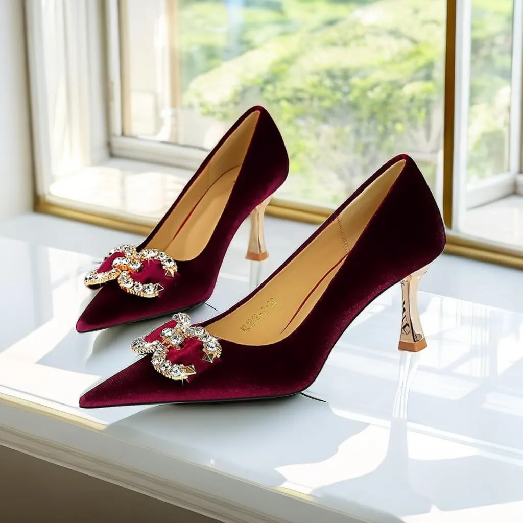 JOEupin Women's Buckle Mid Heel Pumps Closed Pointed Toe Heels 2.5 inch Stilettos Heels Pumps