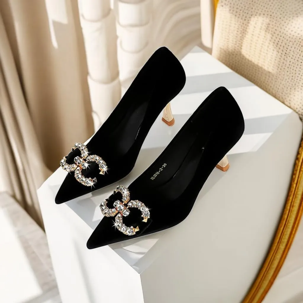 JOEupin Women's Buckle Mid Heel Pumps Closed Pointed Toe Heels 2.5 inch Stilettos Heels Pumps