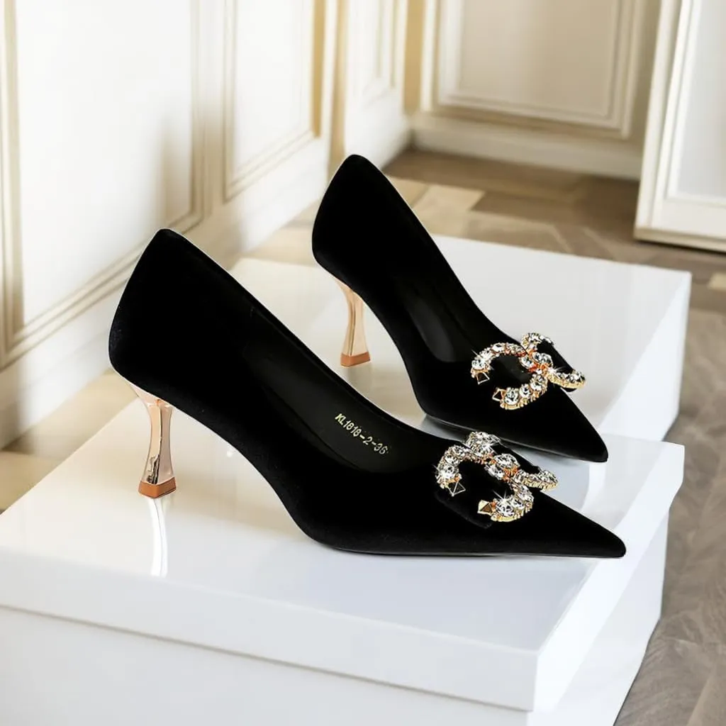 JOEupin Women's Buckle Mid Heel Pumps Closed Pointed Toe Heels 2.5 inch Stilettos Heels Pumps