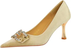 JOEupin Women's Buckle Mid Heel Pumps Closed Pointed Toe Heels 2.5 inch Stilettos Heels Pumps