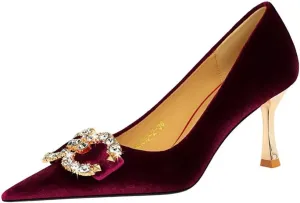JOEupin Women's Buckle Mid Heel Pumps Closed Pointed Toe Heels 2.5 inch Stilettos Heels Pumps