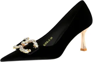 JOEupin Women's Buckle Mid Heel Pumps Closed Pointed Toe Heels 2.5 inch Stilettos Heels Pumps