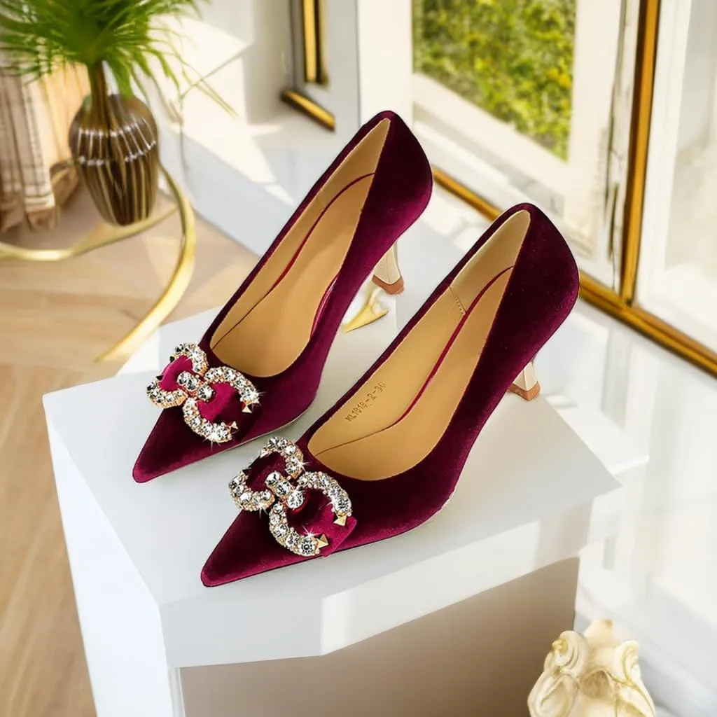 JOEupin Women's Buckle Mid Heel Pumps Closed Pointed Toe Heels 2.5 inch Stilettos Heels Pumps