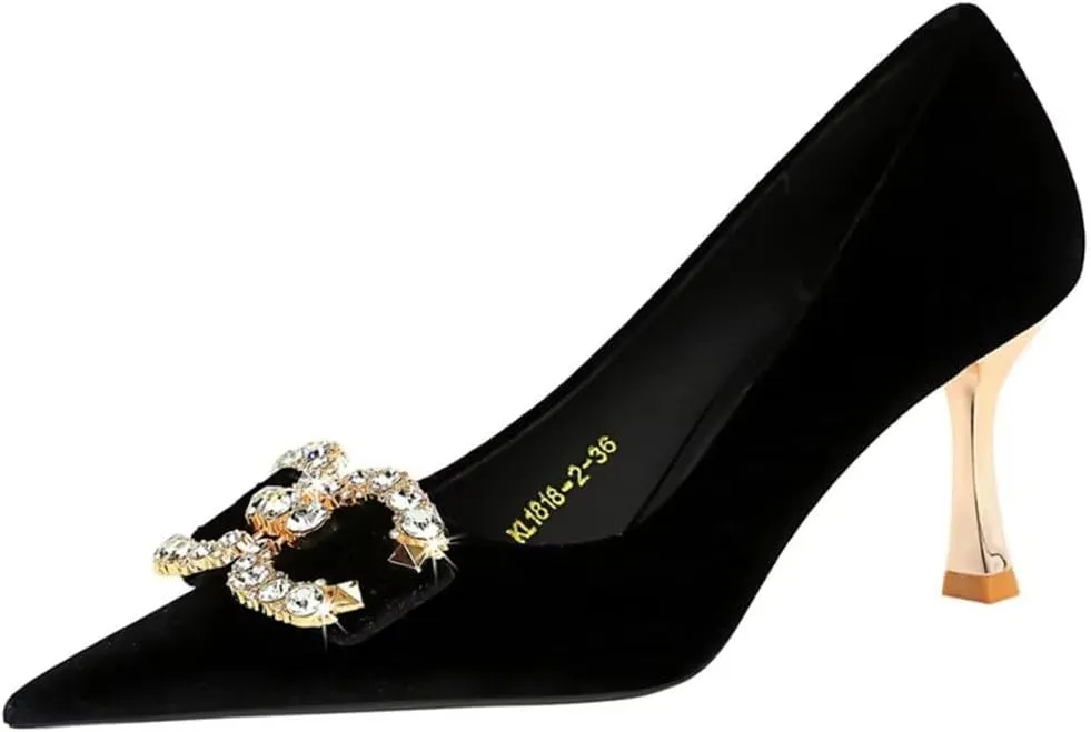 JOEupin Women's Buckle Mid Heel Pumps Closed Pointed Toe Heels 2.5 inch Stilettos Heels Pumps