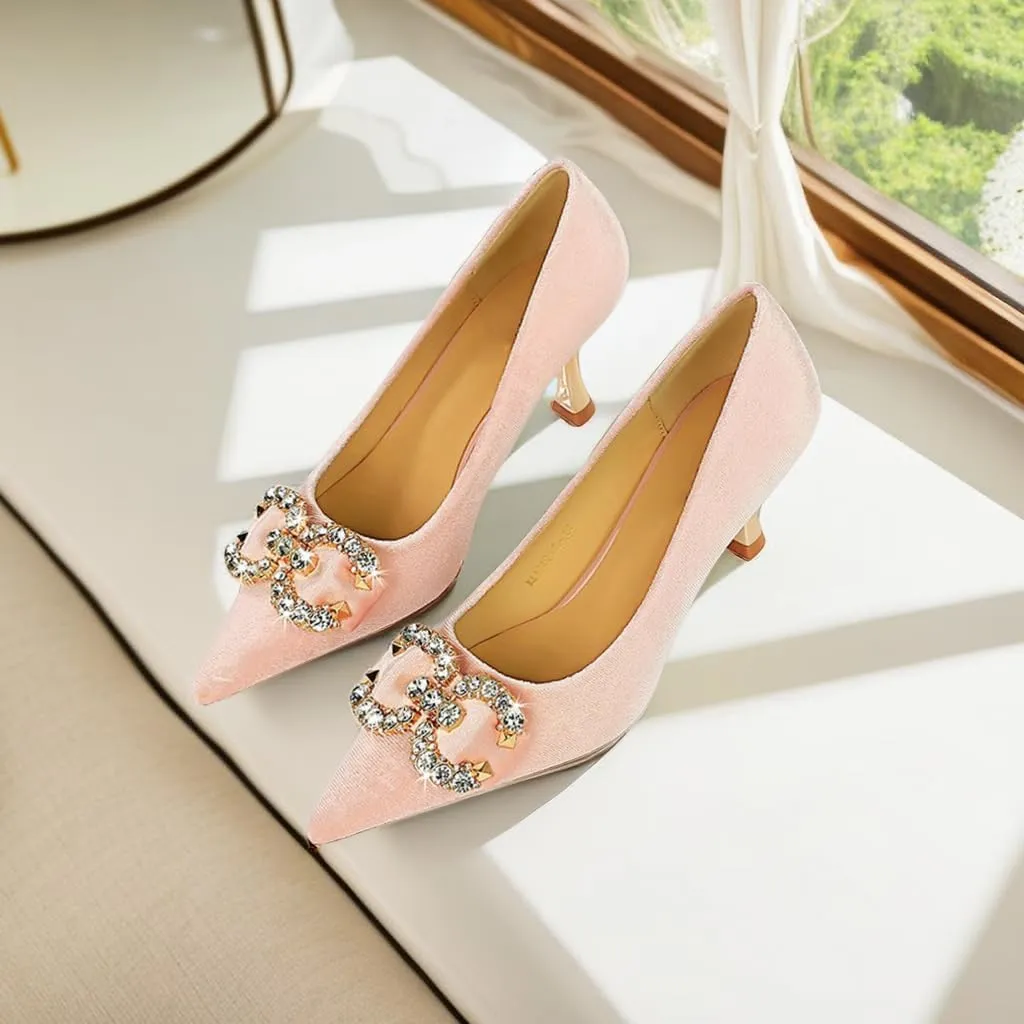 JOEupin Women's Buckle Mid Heel Pumps Closed Pointed Toe Heels 2.5 inch Stilettos Heels Pumps