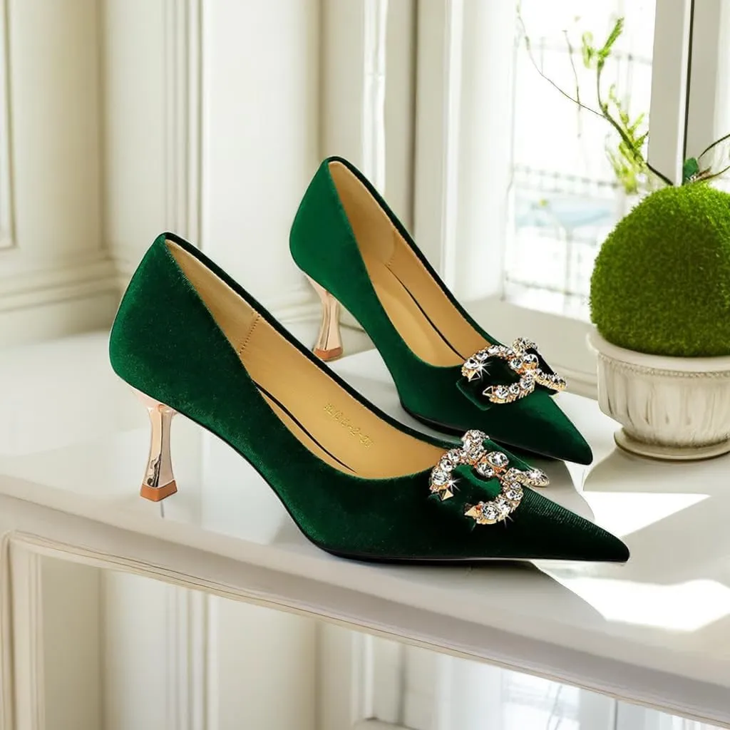 JOEupin Women's Buckle Mid Heel Pumps Closed Pointed Toe Heels 2.5 inch Stilettos Heels Pumps