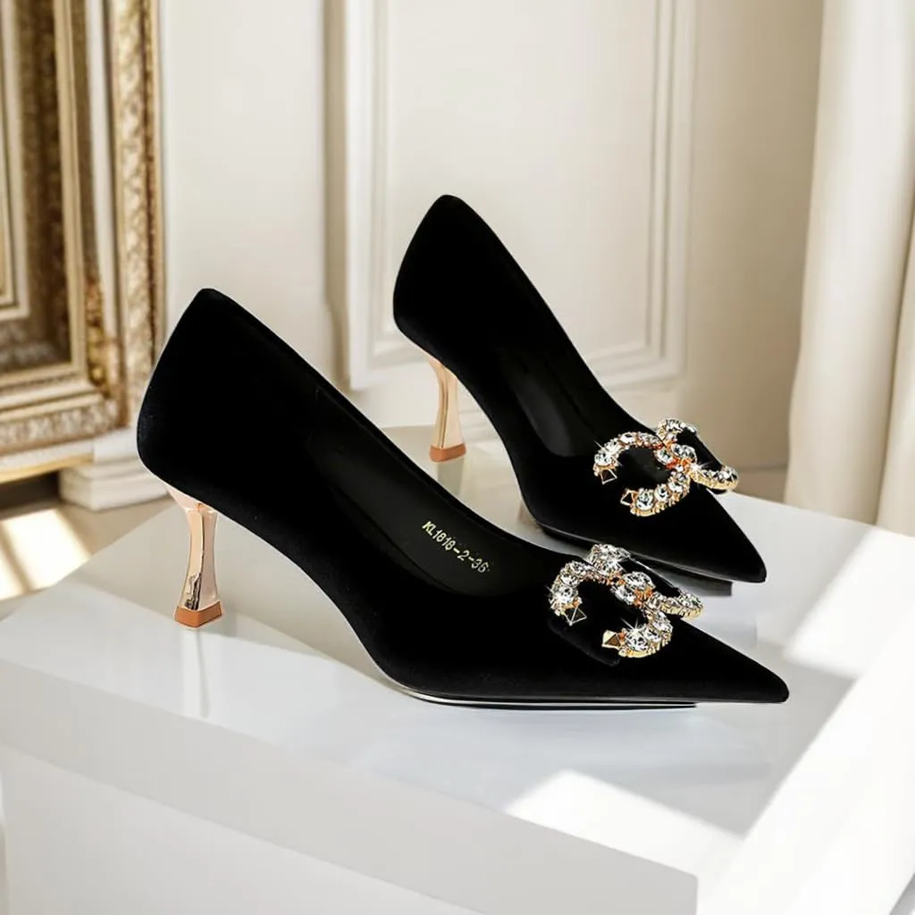 JOEupin Women's Buckle Mid Heel Pumps Closed Pointed Toe Heels 2.5 inch Stilettos Heels Pumps