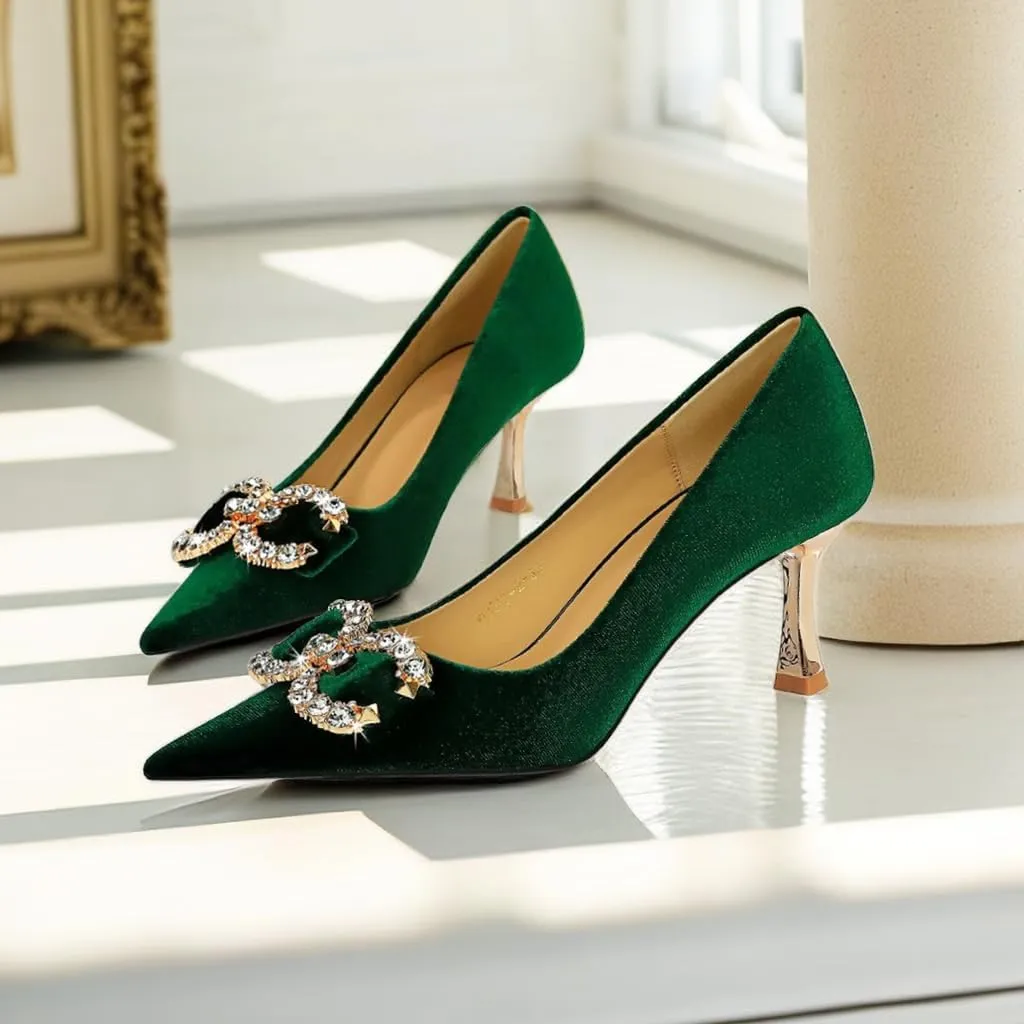 JOEupin Women's Buckle Mid Heel Pumps Closed Pointed Toe Heels 2.5 inch Stilettos Heels Pumps